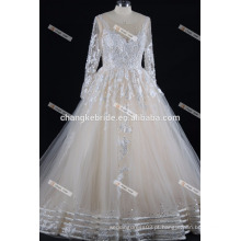 Suzhou Factory Lace Appliqued manga longa vestido de casamento saudita vestido de bola 2017